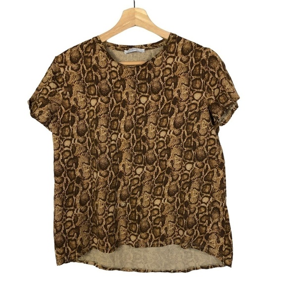 Zara Brown Snakeskin Python Crewneck Short Sleeve T-Shirt S - Picture 1 of 3